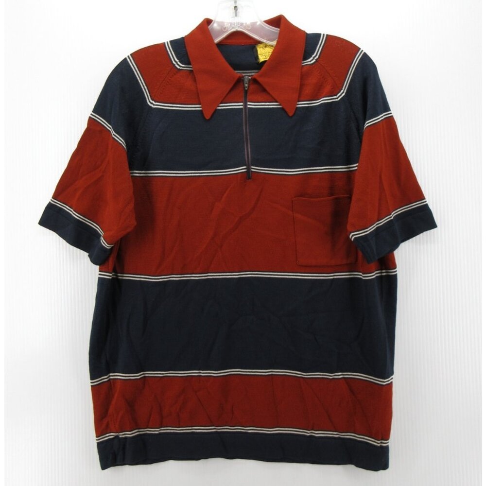 VGT JC Penney Polo Shirt Medium 70s Leisure Mod 1/4 Zip Dagger Collar